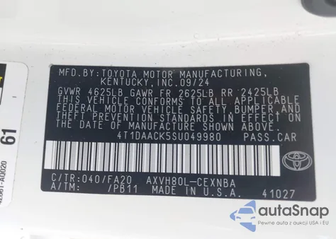2025 Toyota Camry Le from USA, damaged, VIN 4T1DAACK5SU049980